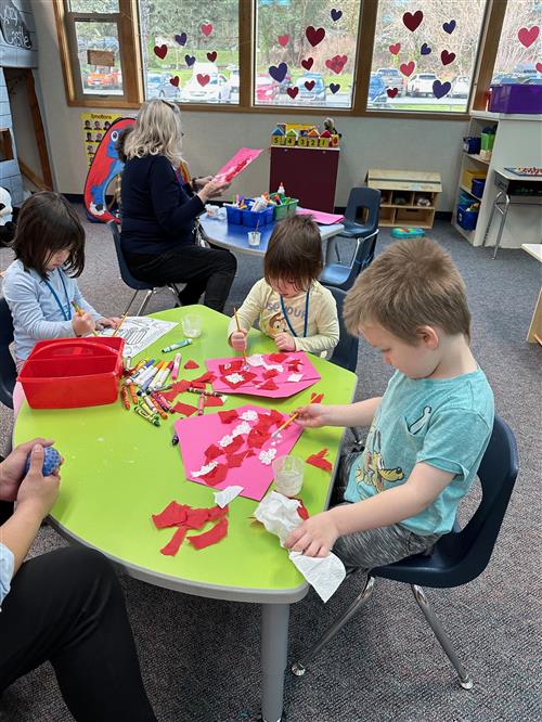 Students Working on Valentine's Art
